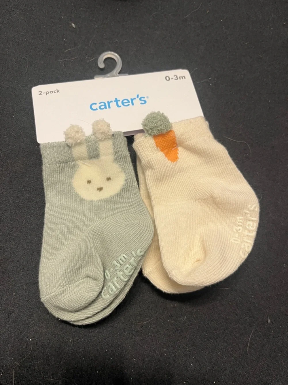 Carter's Sage Bunny & Cream Carrot Baby Socks 2-Pack 0-3 month Easter gift